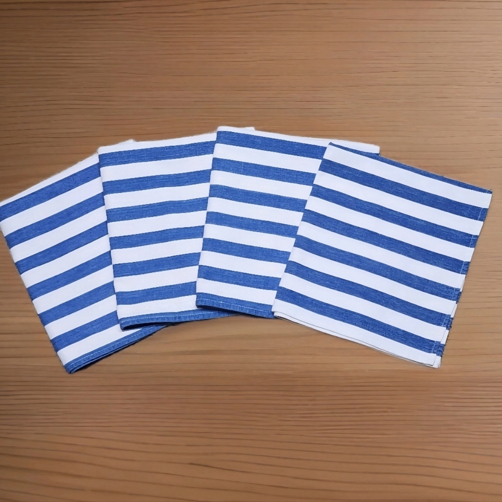 Crate & Barrel Blue Stripe 100% Cotton Cloth Napkins • Set of 4